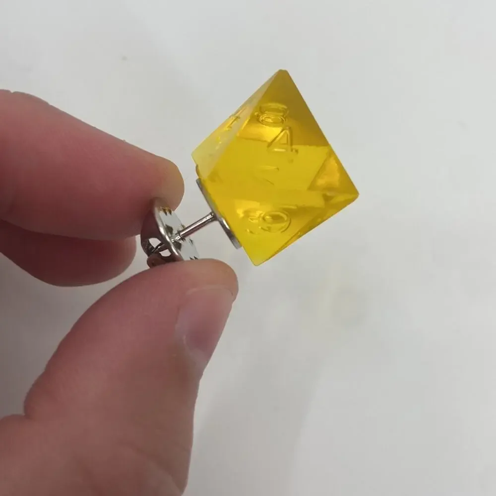 Handmade D&D yellow dice pin